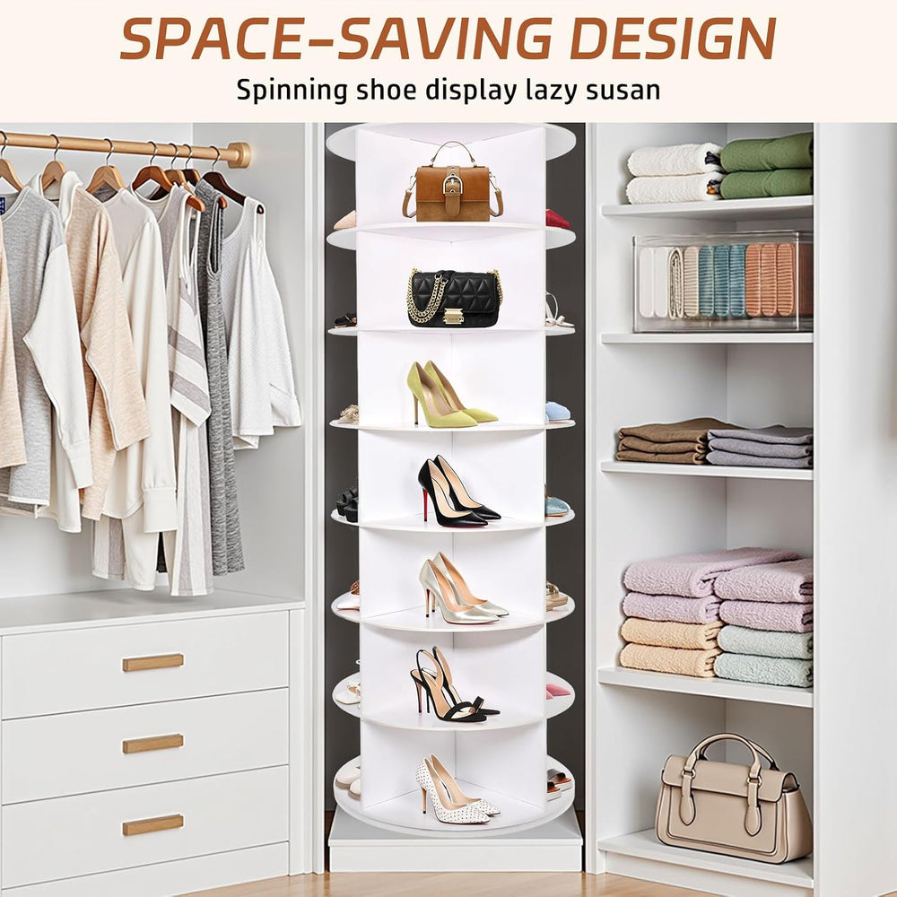 7 Tier Rotating Shoe Rack Tower, Revolving 360 Shoe Rack Storage Round Carous...