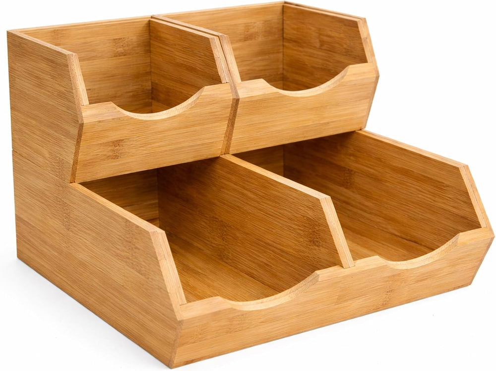 Bamboo Pantry Storage Bins Set of 3, Stackable Potato and Onion Storage Bin, ...