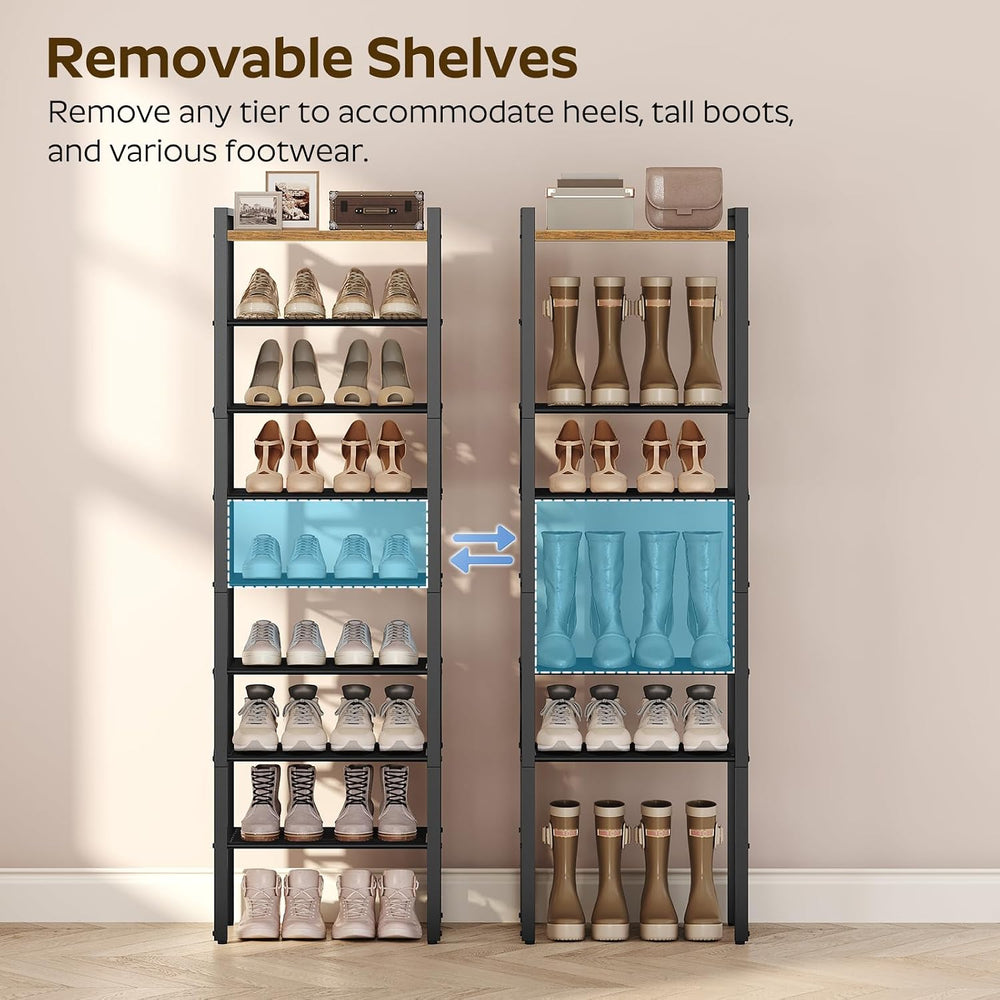 YATINEY 8-Tier Narrow Shoe Rack, Tall Shoe Rack for 8-16 Pairs, Slim Shoe Sto...