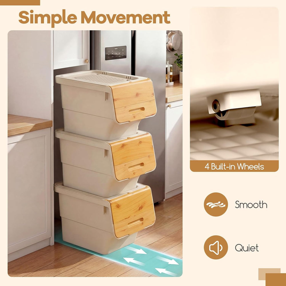 GIANTEX 6 Pack Plastic Stackable Storage Bins with Lids & Wheels, 35 QT