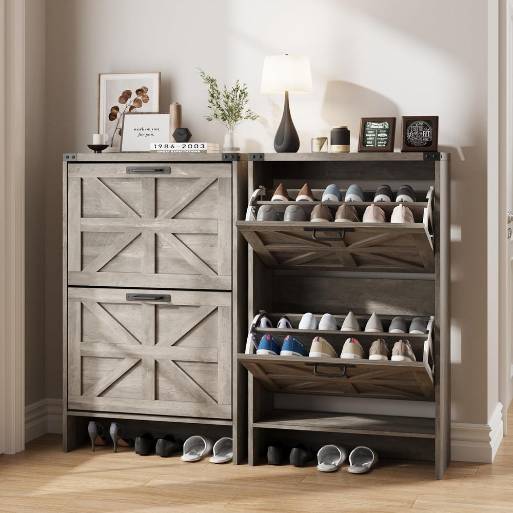 Halitaa Shoe Storage Cabinet for Entryway,Farmhouse Slim Shoe Cabinet with 2 ...