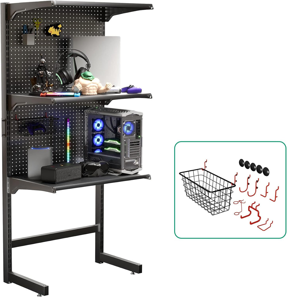 JWX DDB Freestanding Pegboard Shelf, 210 lb Capacity, 30 x 74 Inch, Black