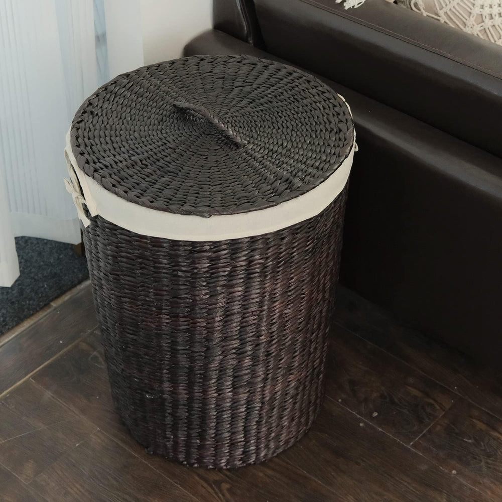 Furnnylane Hand-Woven Wicker Laundry Basket with Lid, 20 Gal (75 L) Large Lau...