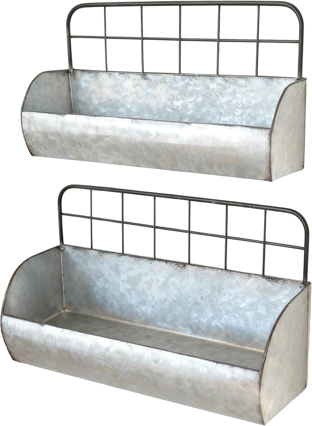 ShabbyDecor Galvanized Metal Farmhouse Wall Storage Holder Set of 2