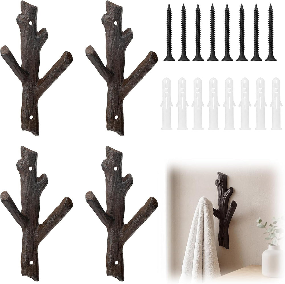 Frienda 4 Pcs Rustic Tree Branch Decorative Hooks, Brown, 7.5" X 3.7 "