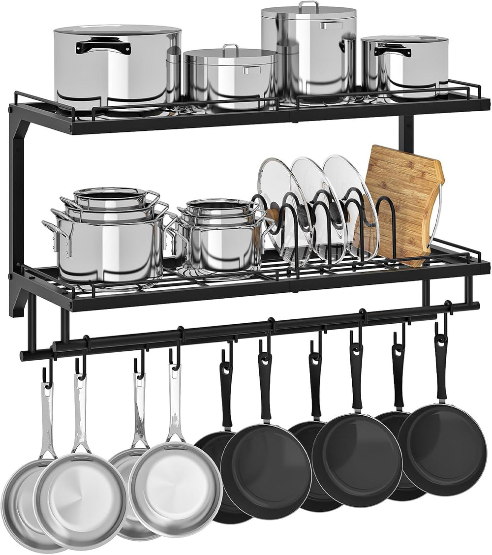 Pot Rack, Wall Mounted Pan Holder, 2-Tier Pot and Pan Organizer, Heavy Duty P...
