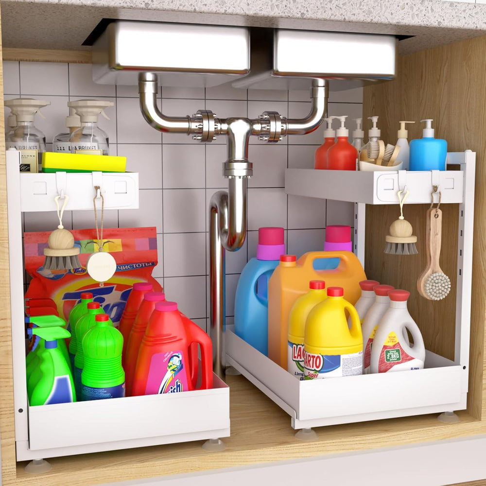 Under Sink Organizer Bathroom Kitchen: 2 Pack 2 Tier Metal Under Cabinet Stor...