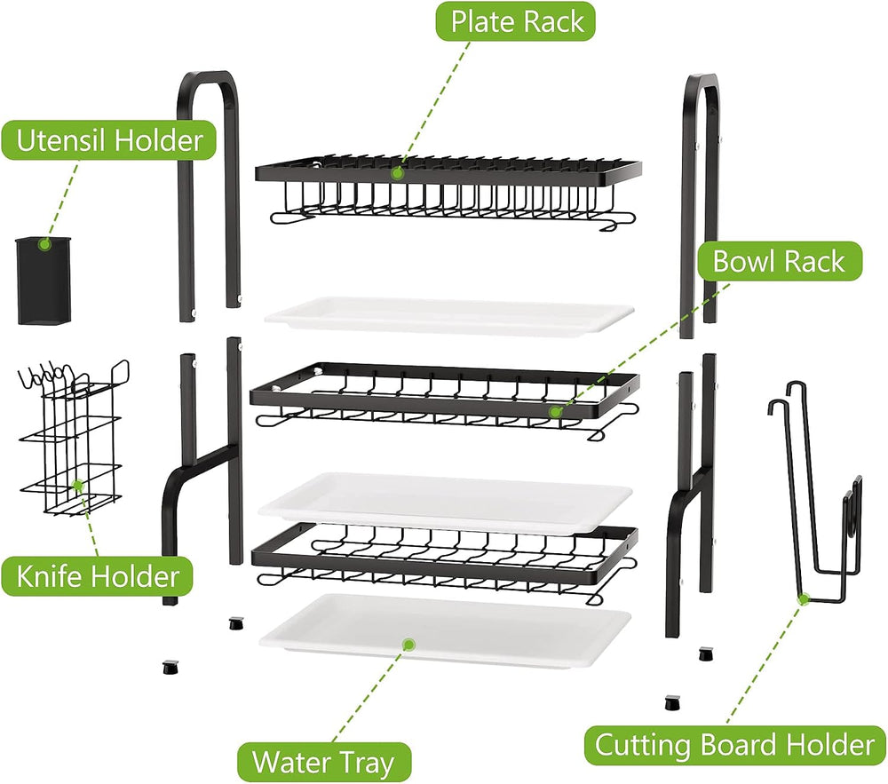1Easylife Drying Rack, Metal 3-Tier Large Capacity Dish Rack with Utensil Hol...