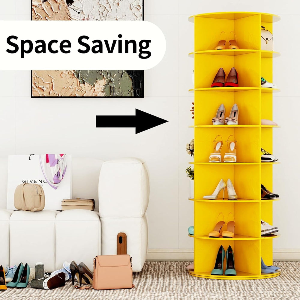 7 Tier Rotating Shoe Rack Tower, Easily Assembled Lazy Susan Shoe Organizer, ...