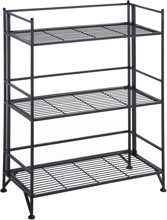 Convenience Concepts Xtra Storage Shelves - 3-Tier Wide Folding Metal Storage Shelves, Closet Organizer for Office, Laundry Room, Bedroom, Garage, Kitchen, Bathroom, Black
