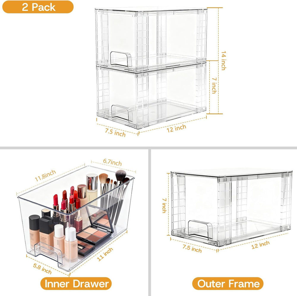 4 Pack Stackable Acrylic Storage Drawers – Clear Plastic Organizer Bins, Easy...