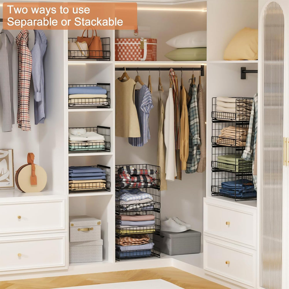 Hongtamoya 4-Tier Sliding Closet Organizers and Storage Shelves, Stackable Cl...
