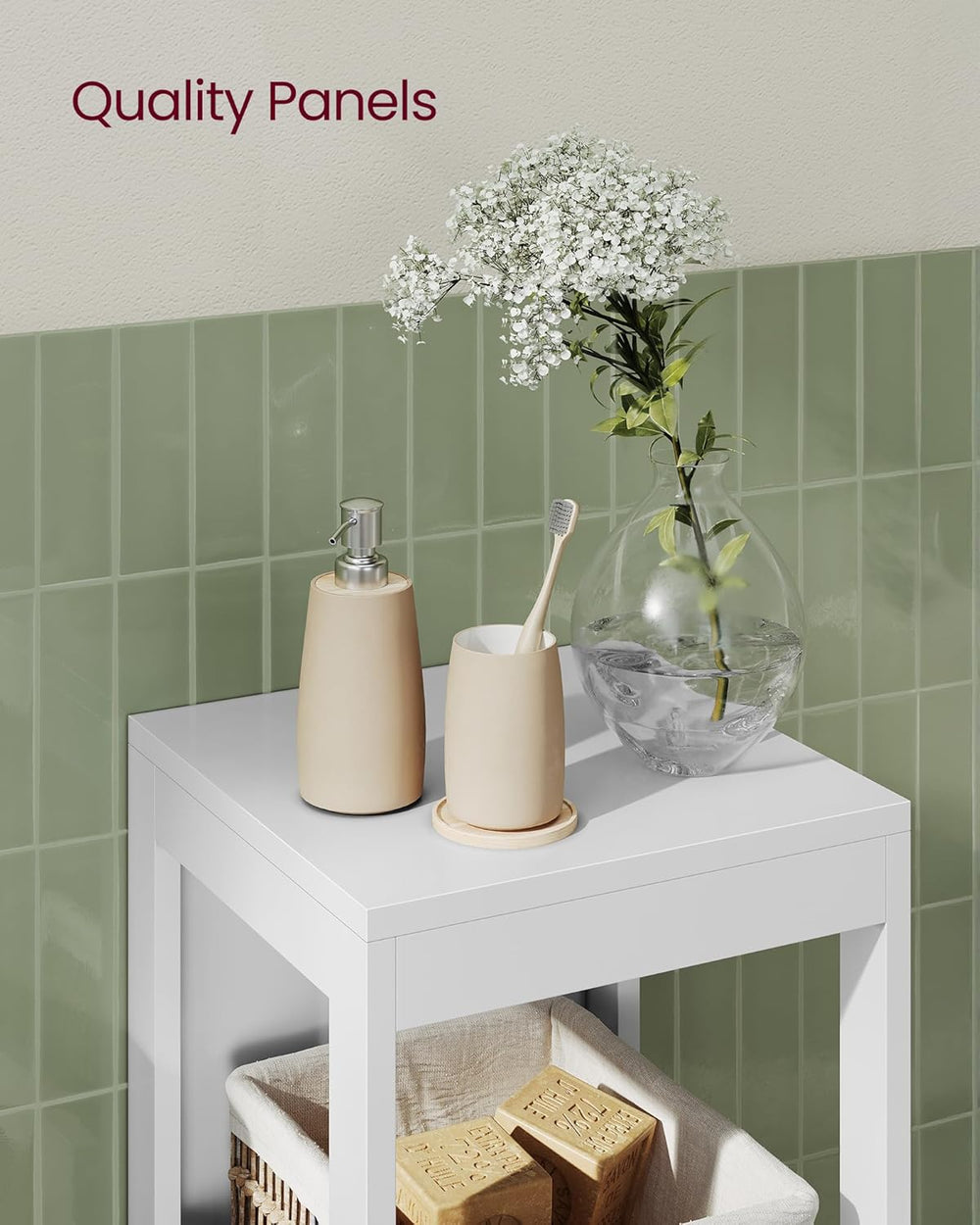 VASAGLE Bathroom Floor Cabinet, 2 Drawers, 35" H, Cloud White