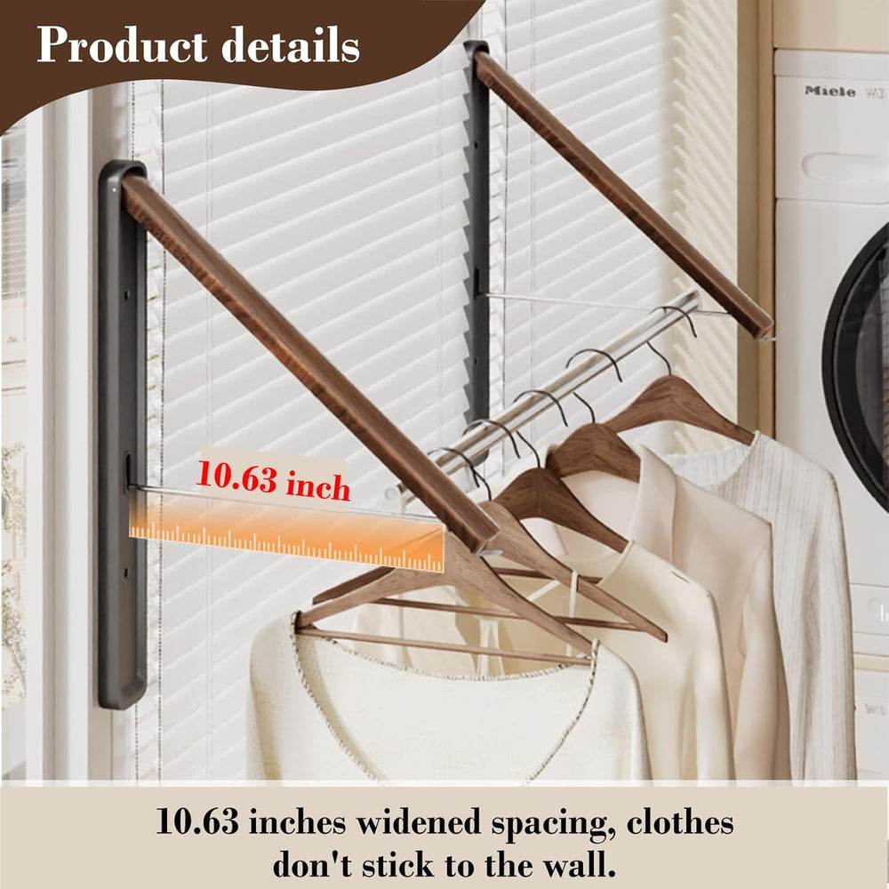Wall-Mounted Retractable Clothes Drying Rack(Walnut, 2 Pack)