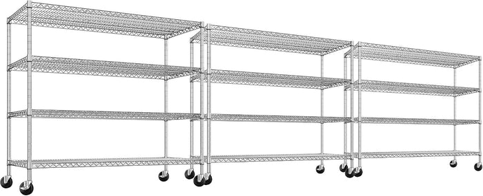 REIBII 55.5''W Storage Shelves 2500LBS Wire Shelving Unit with Wheels Heavy Duty Metal Shelves for Storage Adjustable Garage Storage Rack Pantry Shelf Kitchen Shelving, 75.6" H X 55.5''W X 24" D, 3PCS