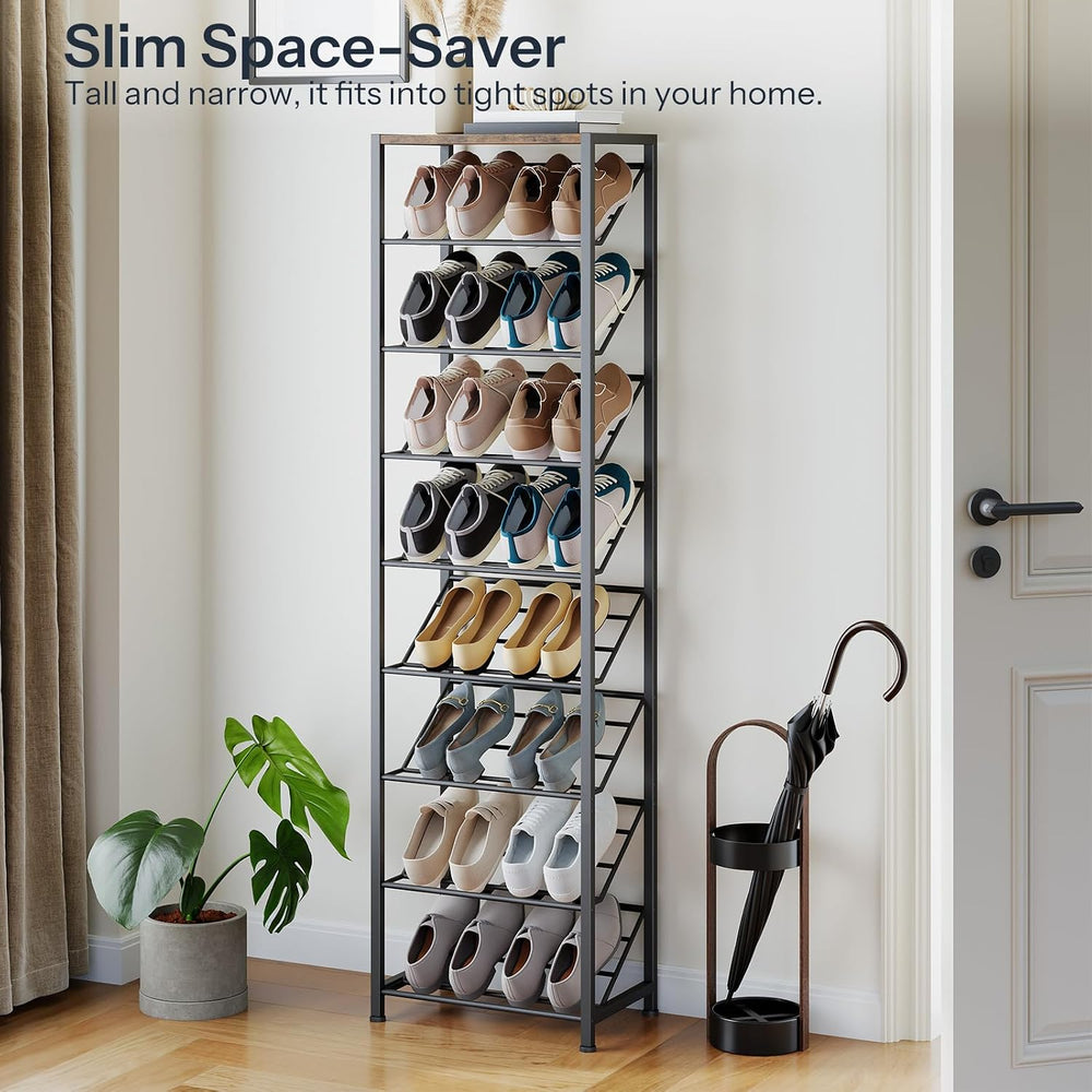 HOOBRO Narrow Shoe Rack for Small Spaces, Slanted Shoe Organizer for Entryway...