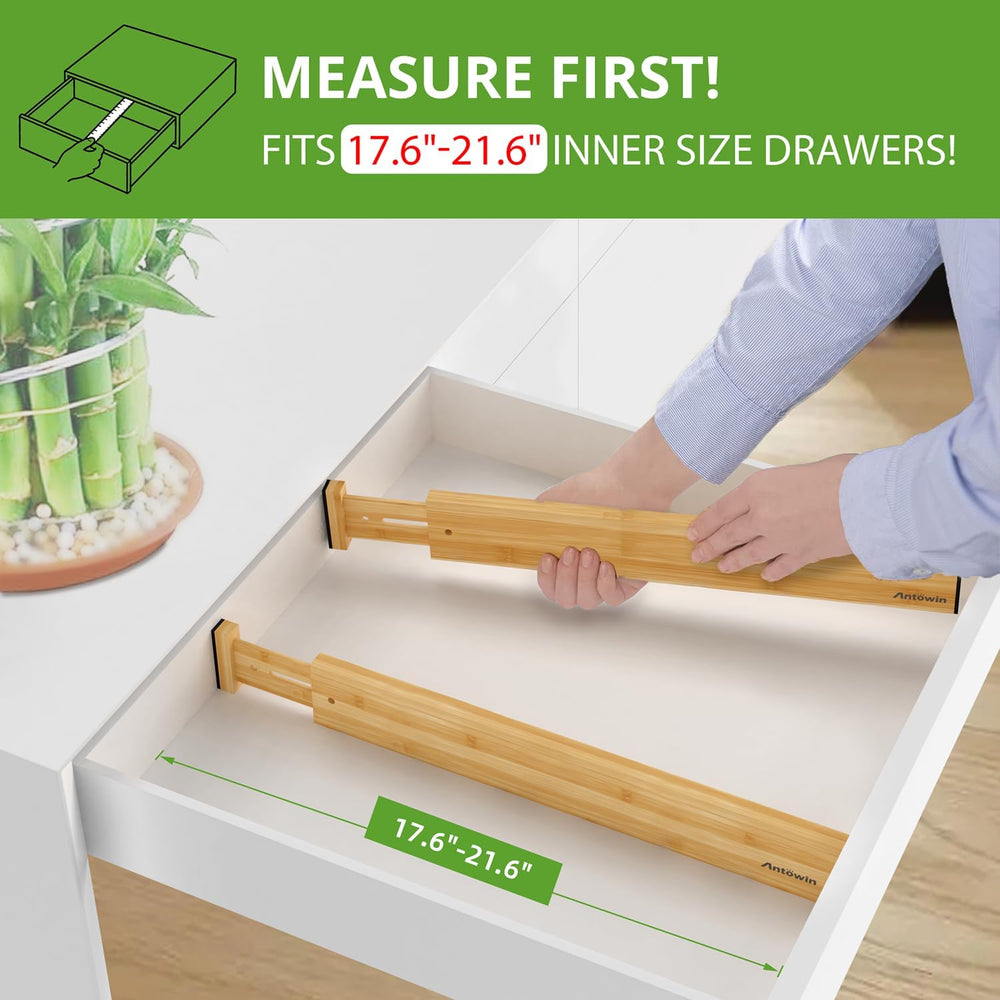 ANTOWIN Bamboo Drawer Dividers Organizers 16pcs, Expandable Drawer Separators...