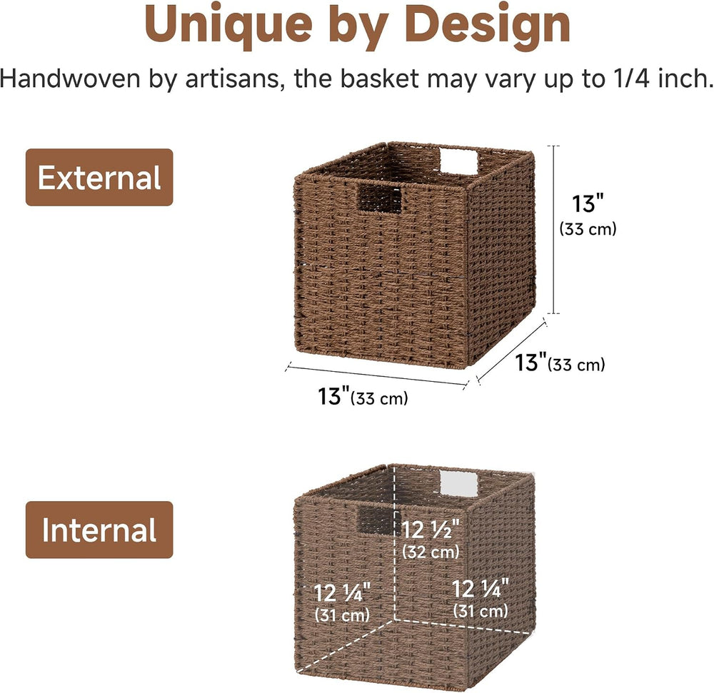 StorageWorks 13 inch Cube Storage Bins, Wicker Baskets for Storage, Brown