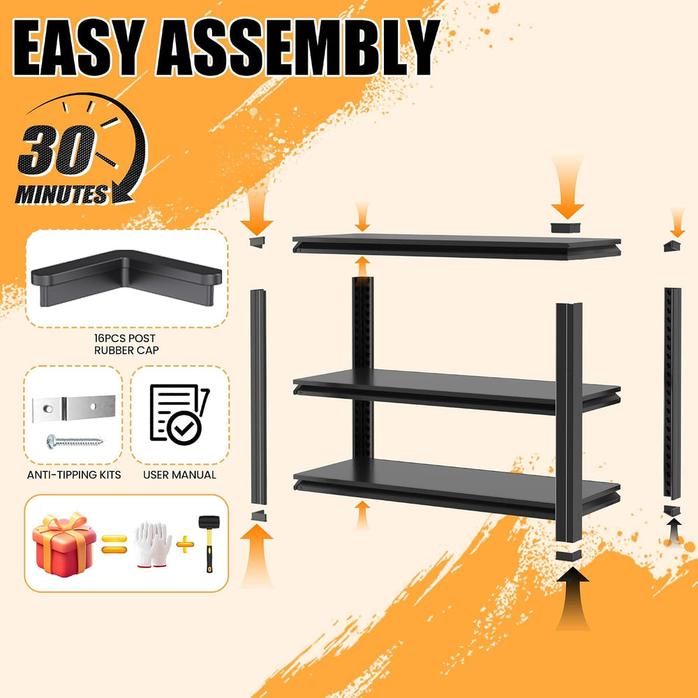 Heavy Duty Garage Shelving, Metal Storage Shelves, 3 Tier Adjustable Storage ...