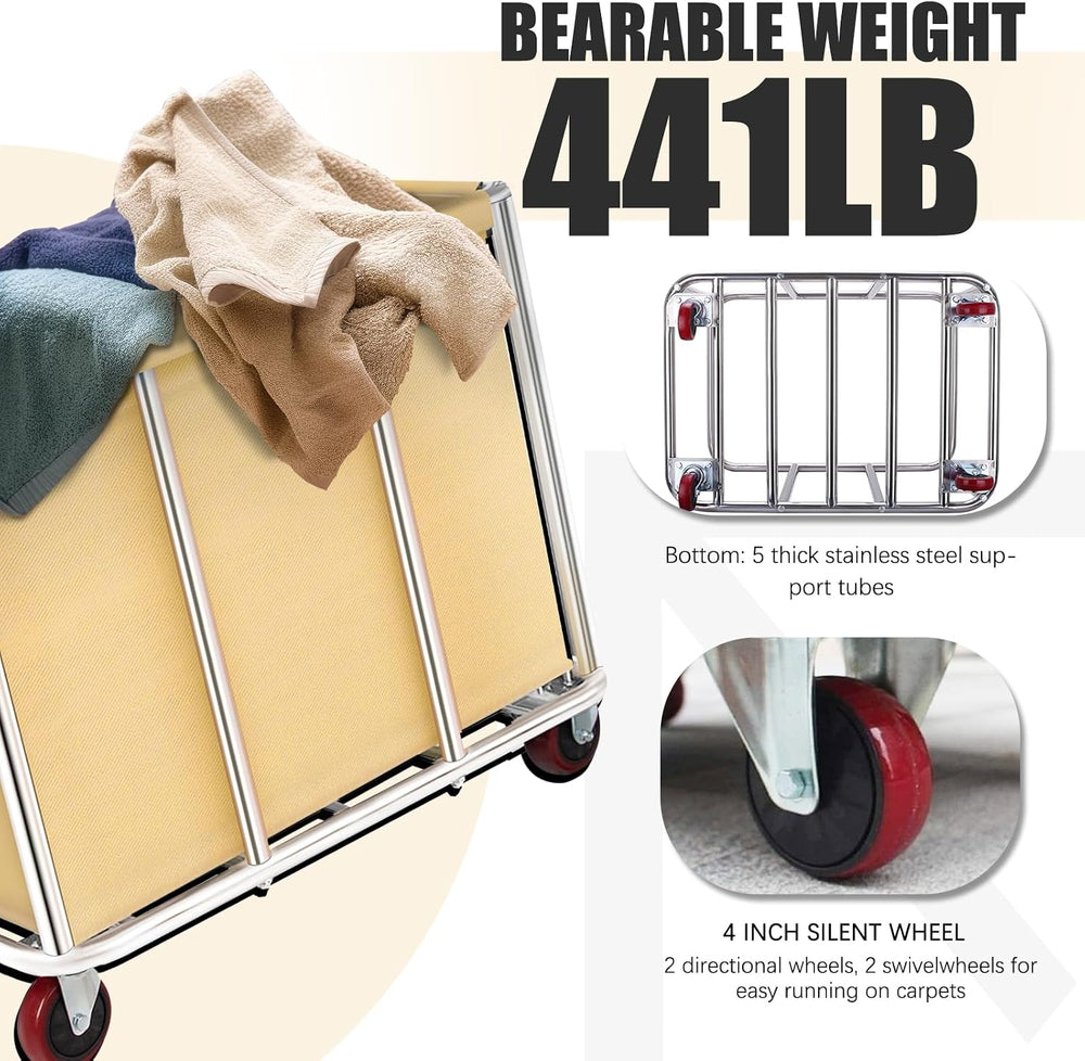 Commercial Laundry Cart with Wheels, 11.42 Bushel Large Laundry Rolling Bins ...