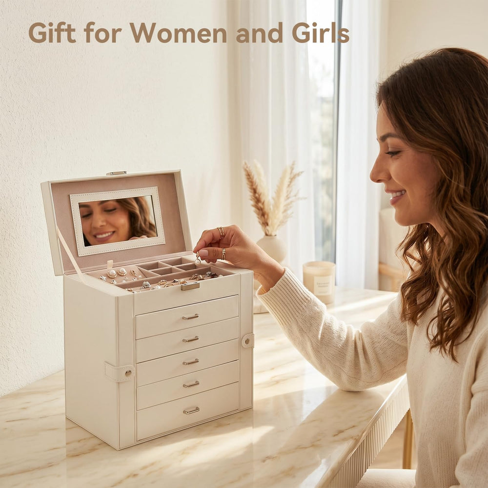 6-Layer Jewelry Boxes for Women with 5 Drawers and Necklace Storage