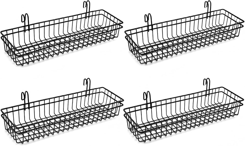 ANZOME Grid Wall Baskets, 4 Pack Black Wire Mesh with Hooks
