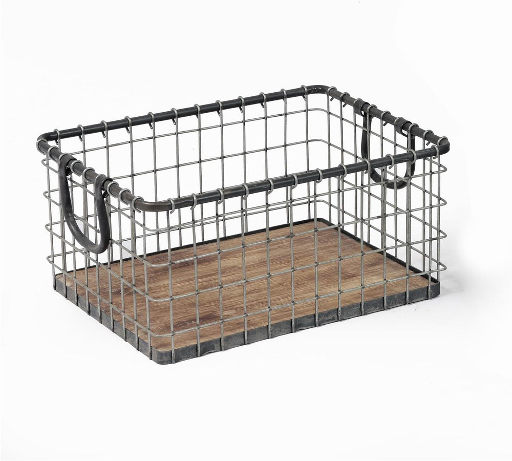 16" Wide Rectangular Sturdy Hand Welded Farmhouse Metal Wire Basket with...