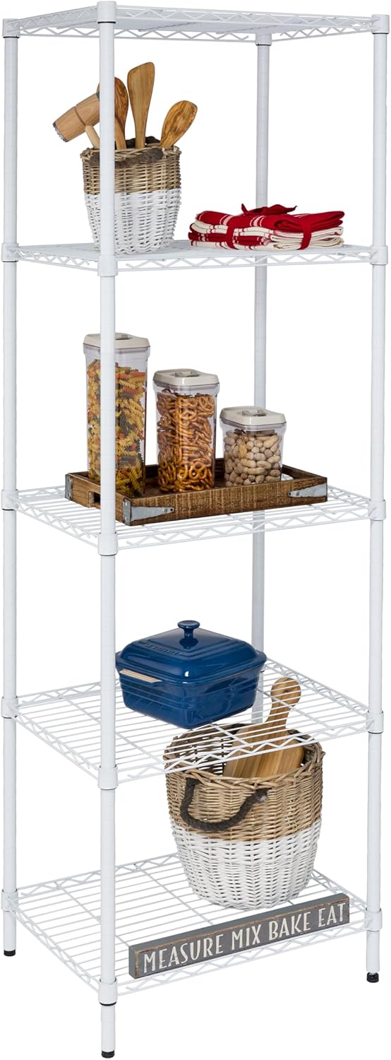 Honey-Can-Do 5-Tier Heavy Duty Adjustable Shelving Unit, 250-lb Per Shelf NSF Certified Metal Storage Rack, White Wire Shelf for Laundry Kitchen Pantry, 24 x 18 x 72 in