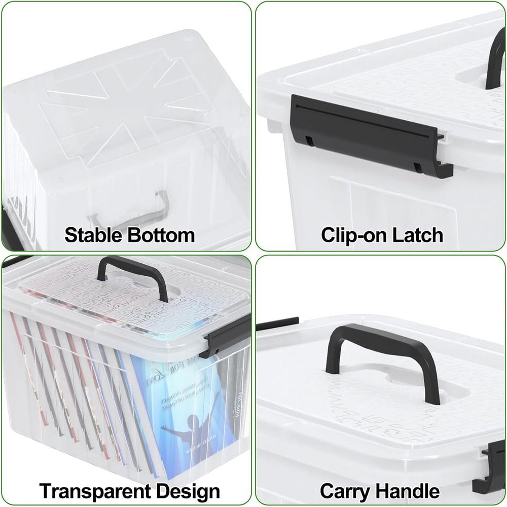 Yuright 20 Quart Clear Lidded Storage Bins, Plastic Organizing Box, 4 Pack