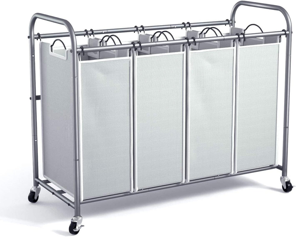 ROMOON Laundry Hamper Sorter Cart, 4-Section Organizer with Lockable Wheels