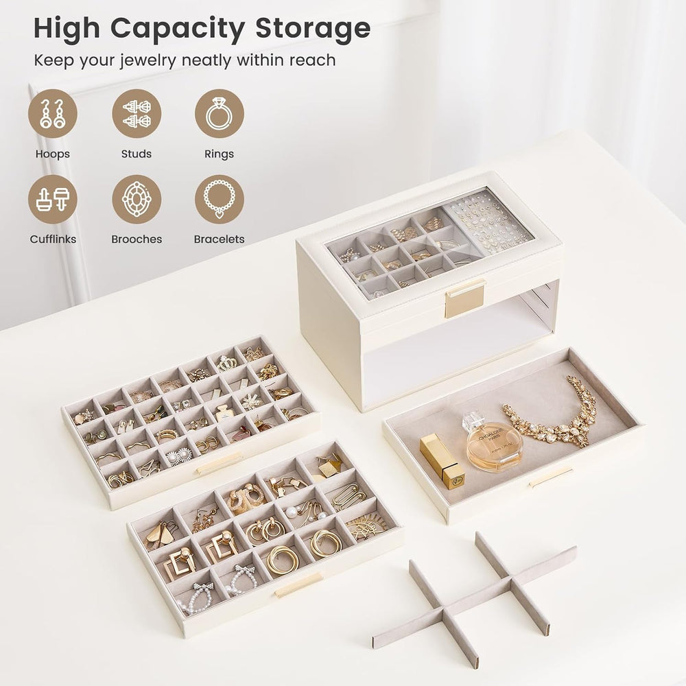 Lolalet Earring Storage Box Case with Glass Top, Large Earring Jewelry Holder...