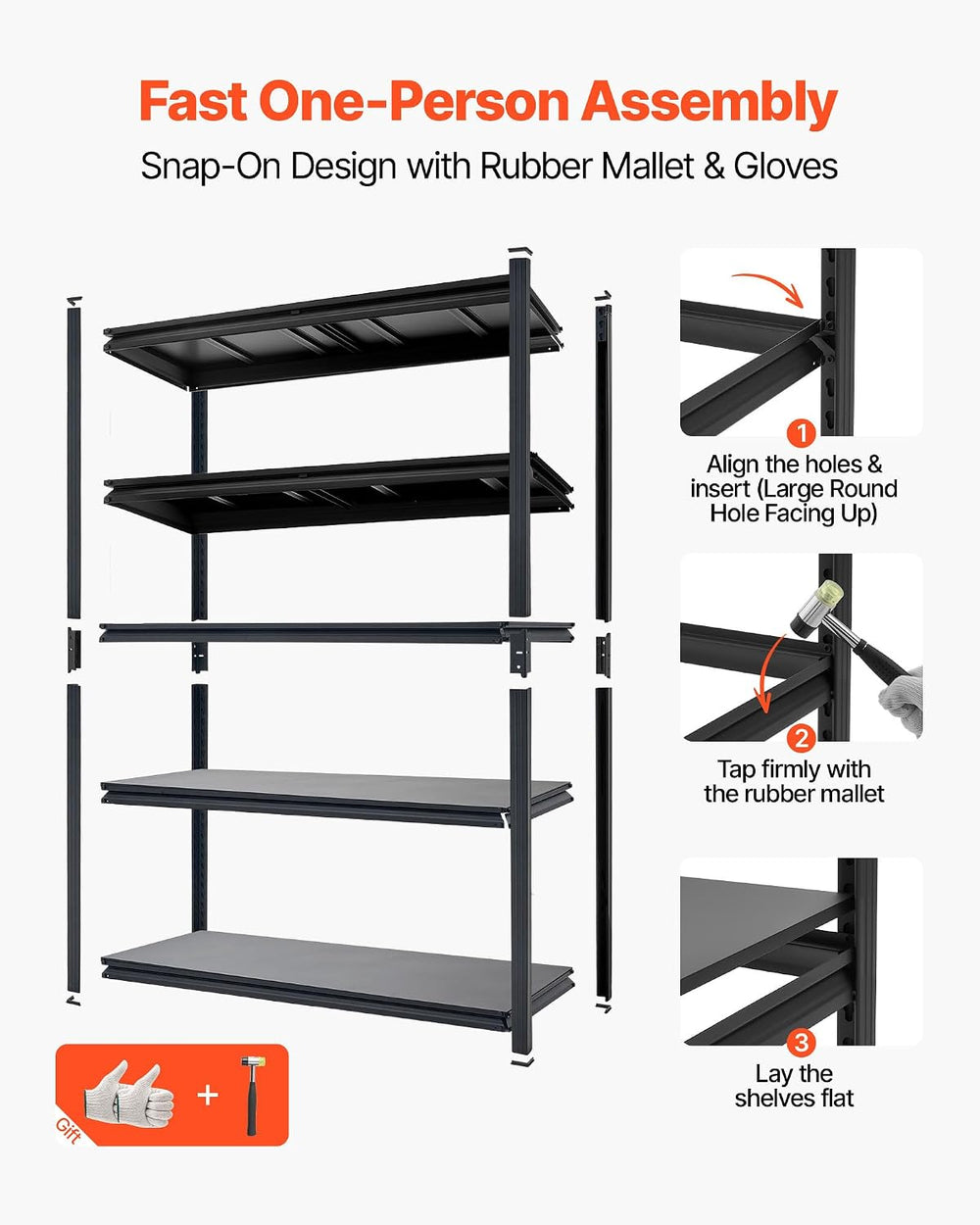 VEVOR Storage Shelves, 5-Tier Adjustable, 2500 lbs Capacity, Heavy Duty Garag...