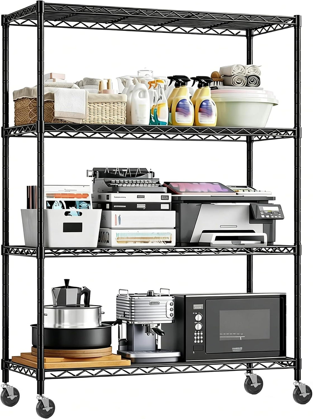 Xcity Storage Shelves, 4 Tier Heavy Duty Metal Shelving Unit with Wheels, 160...