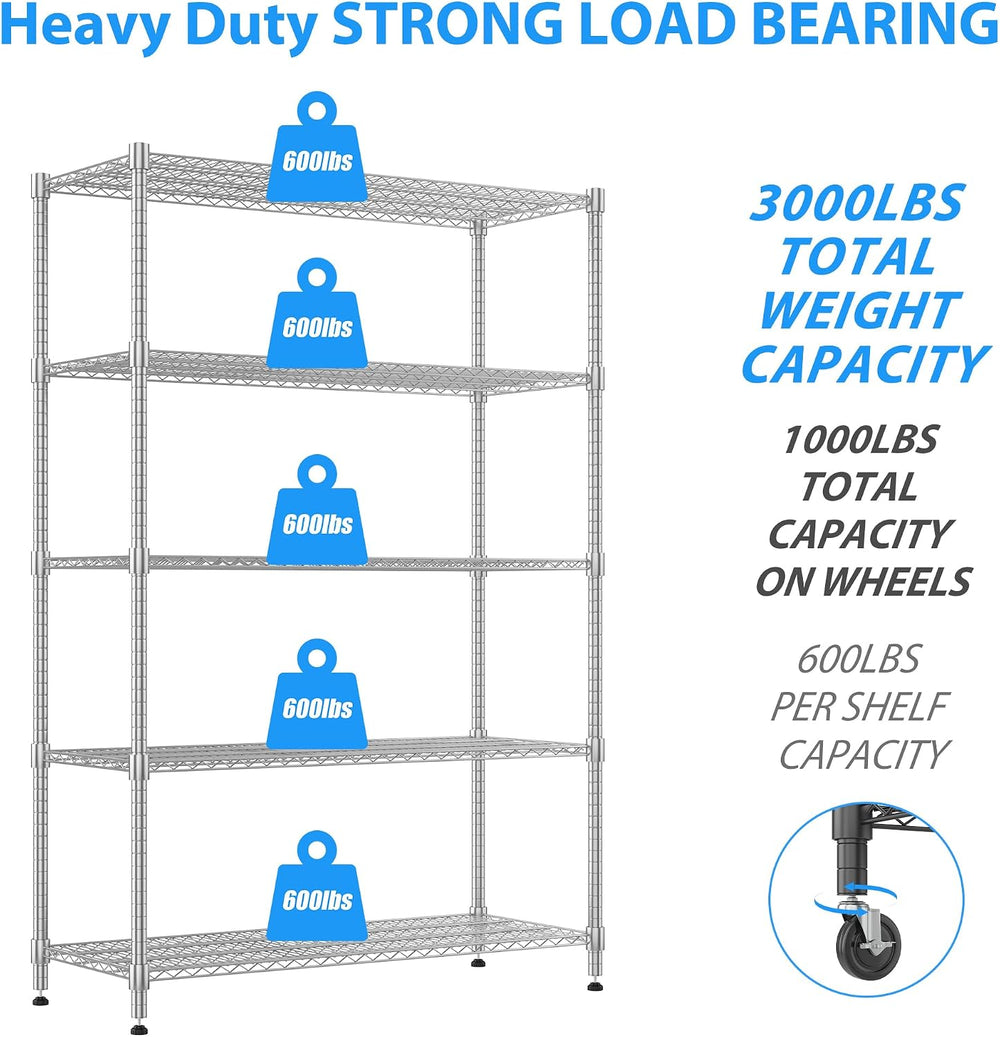 Homdox 5 Tier Storage Racks and Shelving, 24"x60"x82" Heavy Du...
