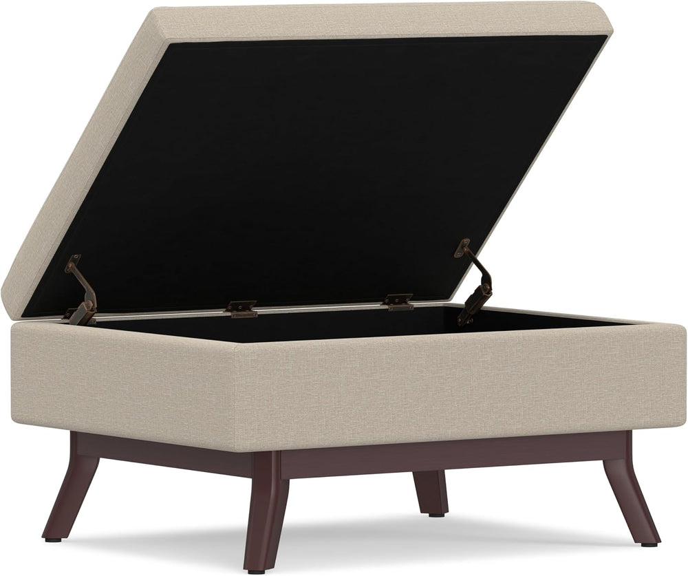 SIMPLIHOME Owen 34" Wide Linen Look Fabric Lift Top Ottoman in Natural