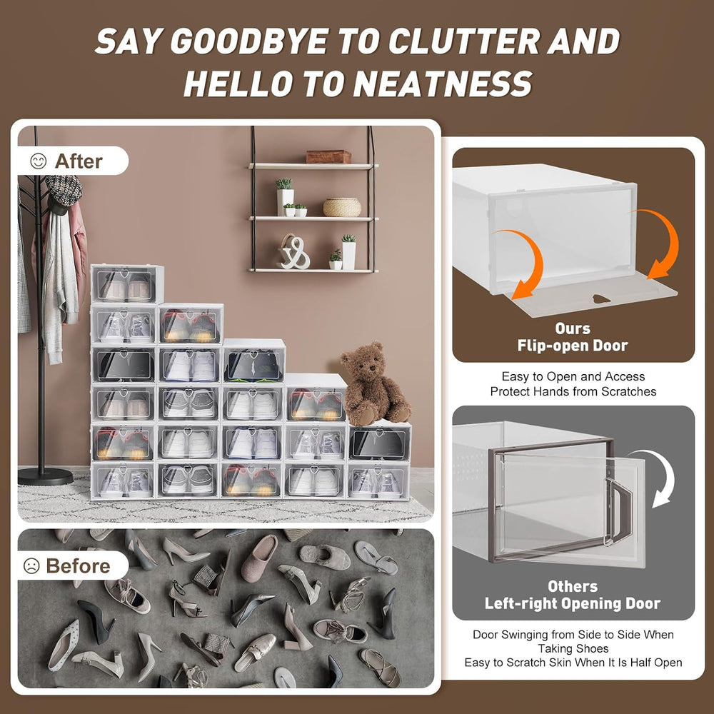 20 Pack Shoe Organizer for Entryway Closet, Clear Plastic