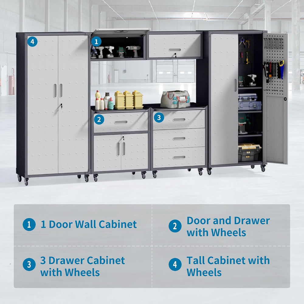 6-Piece Garage Storage Cabinets System Heavy Duty Workshop Set Includes Wall-...