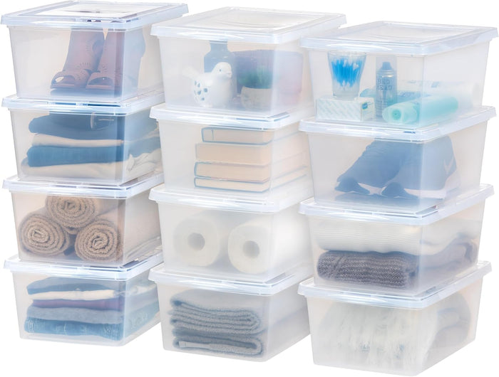IRIS USA 12-Pack 17 Qt Storage Bins with Lids, Clear, Stackable