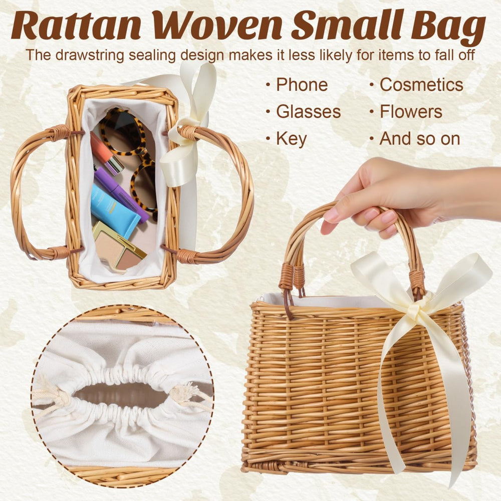 Cabilock Flower Girl Basket, Woven Rattan Wedding Petal Basket with Bow