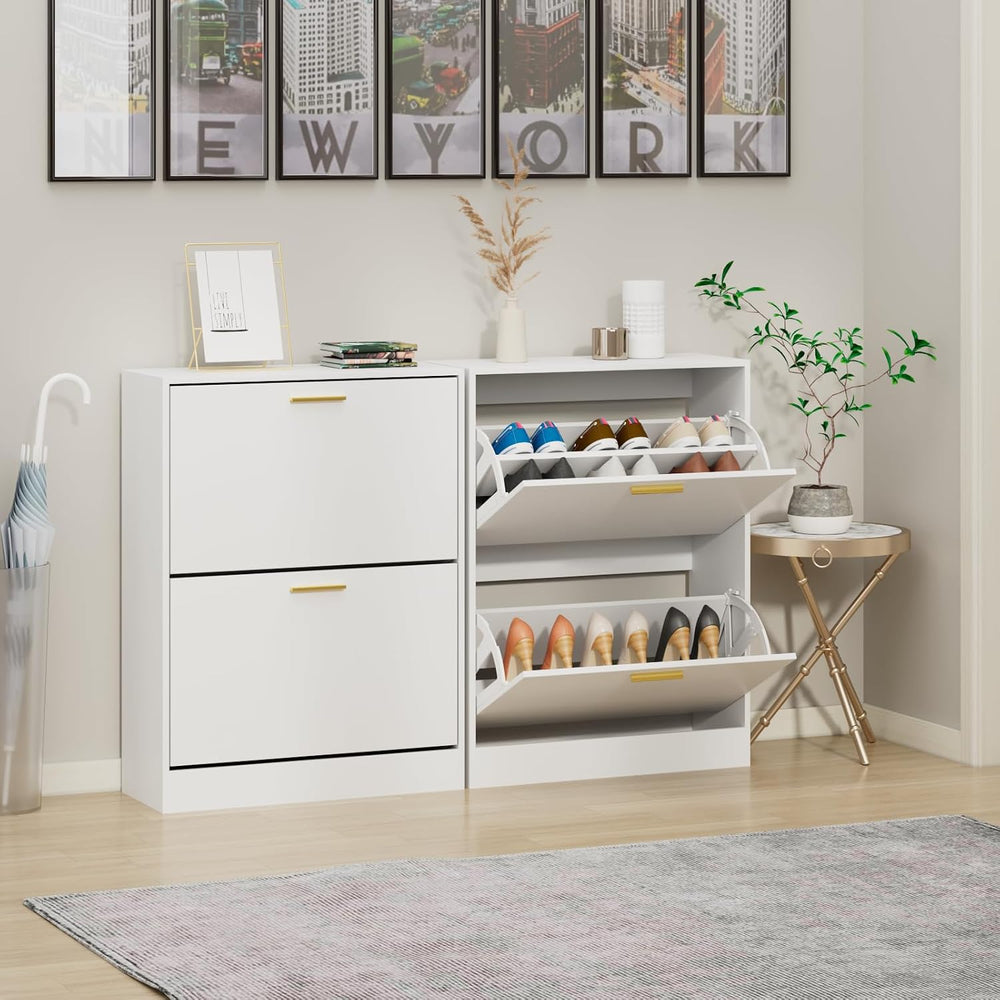 CARPETNAL Shoe Cabinet for Entryway, White Shoe Storage Cabinet with 2 Flip D...