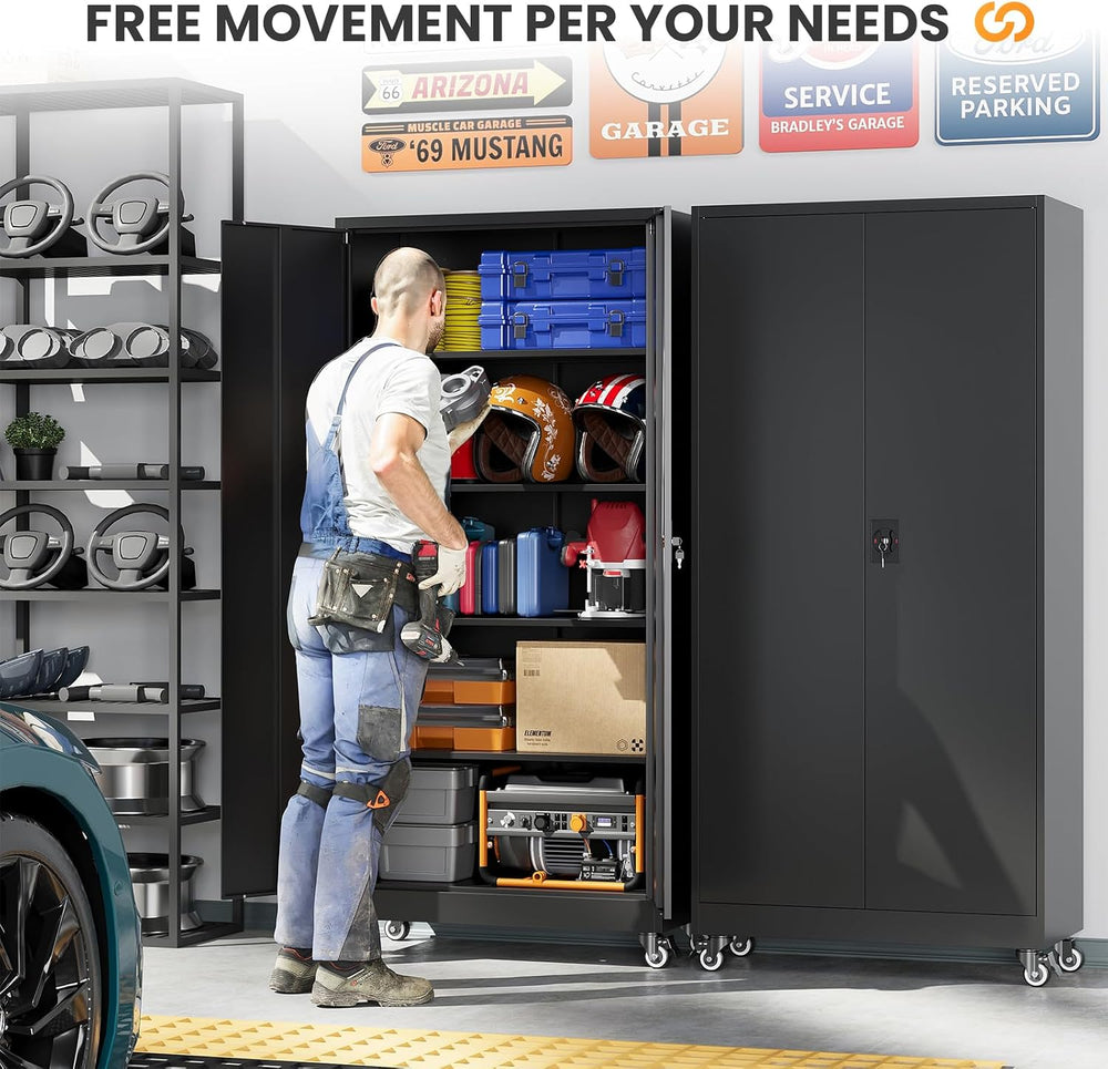 Metal Garage Storage Cabinets with Wheels, Rolling Tool Cabinet with Lock, Lo...