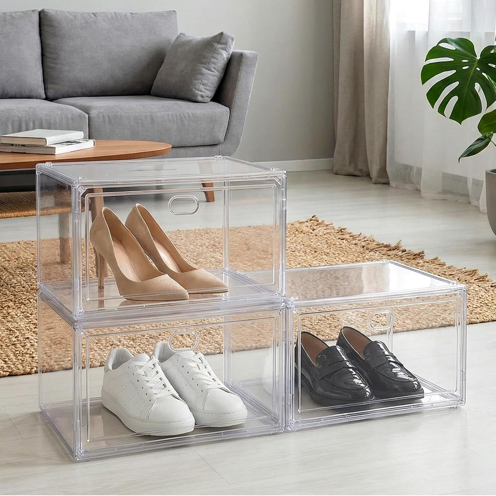 3-Pack Clear Stackable Shoe Display Cases – Large Plastic Storage Bins with M...