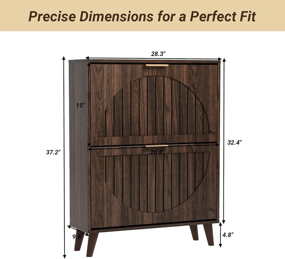 Shoe Storage Cabinet for Entryway, Narrow Slim Shoe Cabinet with 2 Flip Drawe...