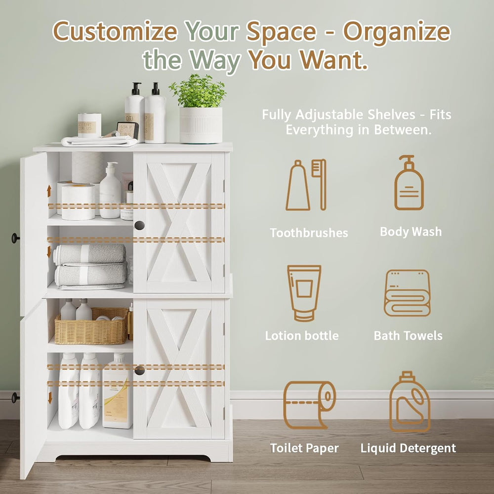Farmhouse Bathroom Storage Cabinet, 4-Door Floor Cabinet