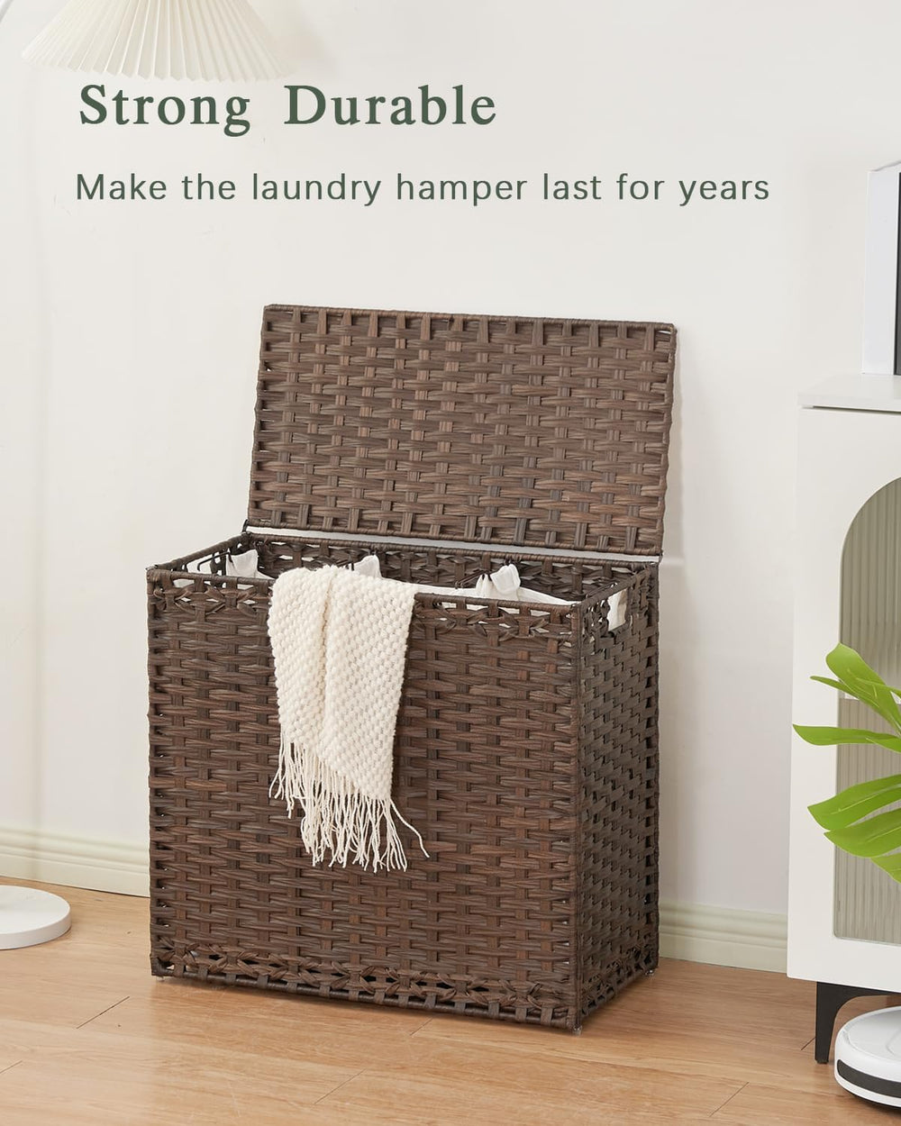 SETVSON Laundry Hamper with Lid Laundry Basket 132 L PE Rattan, Brown