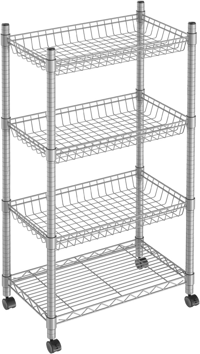 Guan River 4 Tier Wire Basket Shelf,Silver,23.23" L x 13.11" W x 49.21" H