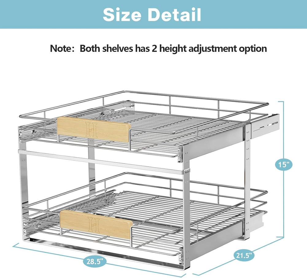 LOVMOR 2 Tier Pull Out Cabinet Organizer 28½" W x 21½" D, Slide Out...