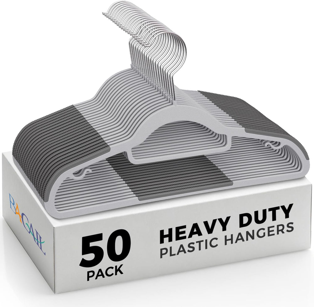 Heavy Duty Standard Plastic Hangers 50 Pack with Non-Slip Design,360°Swivel H...