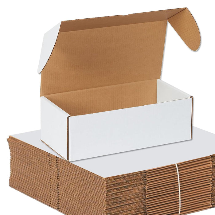 BOX USA 14" Deluxe Shipping Boxes, 14 1/2"L x 7 1/2"W x 5"H, 25-Pack - White Box Mailers for Packaging, Storage, Gifts or Bulk Business Orders
