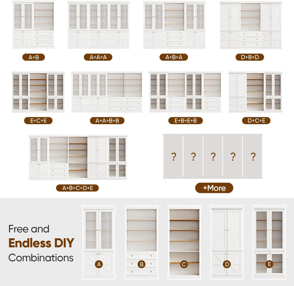 ivaniti 70.8" Tall Farmhouse Bookshelf with Doors, Modular Storage Cabin...